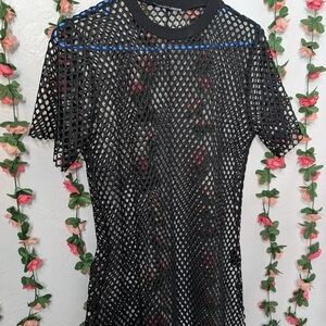 Black Mesh Short Sleeve Top